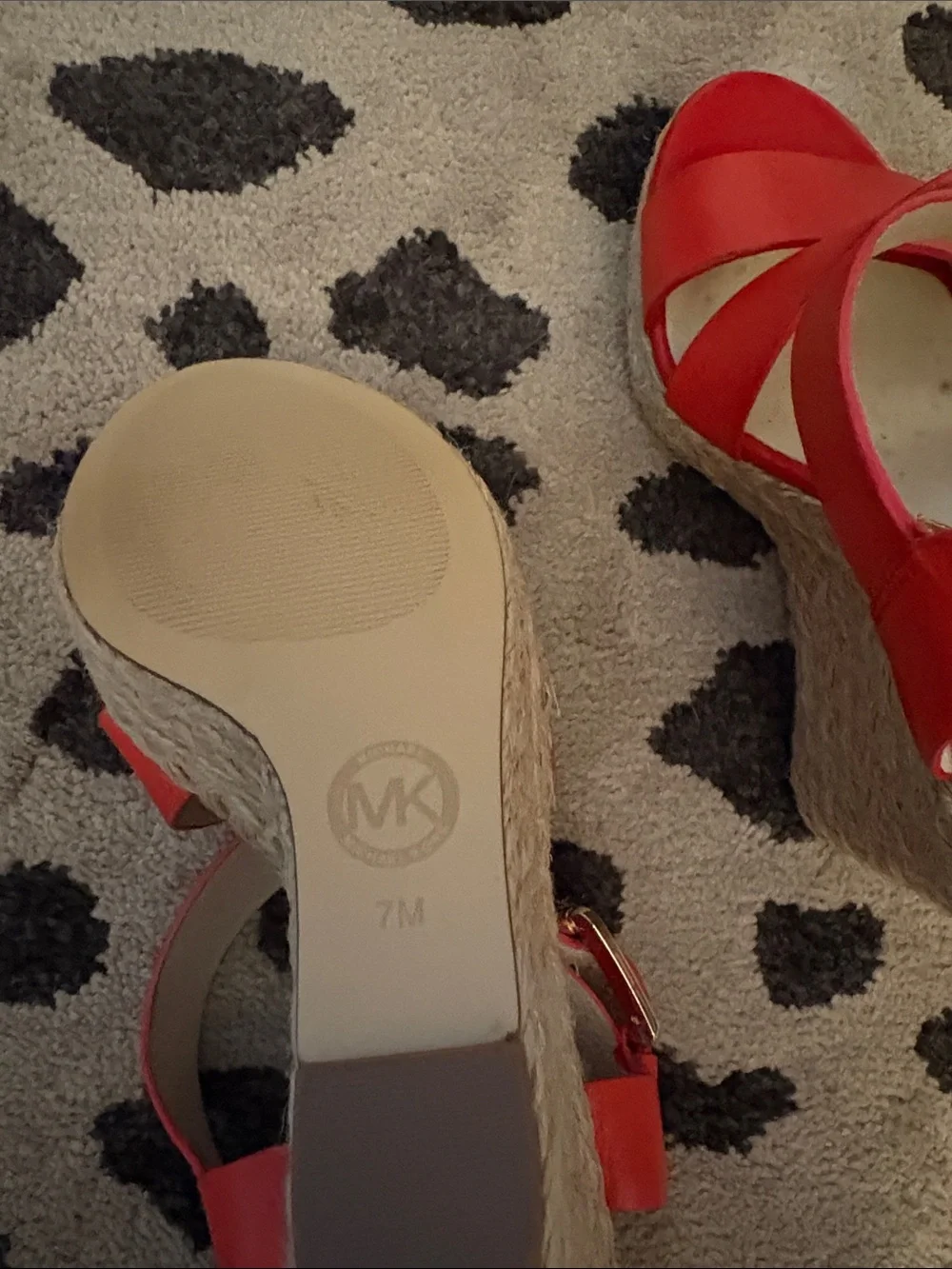Michael Kors Bright Red Leather Espadrille Wedge Sandals